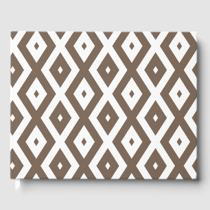 Taupe brown and white diamond pattern guest book