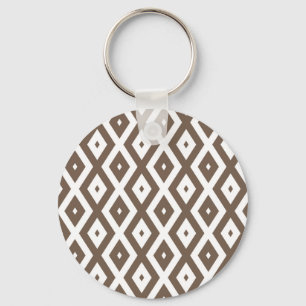 Taupe brown and white diamond pattern key ring