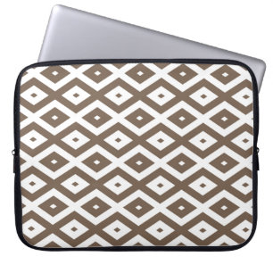 Taupe brown and white diamond pattern laptop sleeve