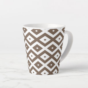 Taupe brown and white diamond pattern latte mug