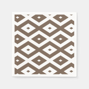 Taupe brown and white diamond pattern napkin