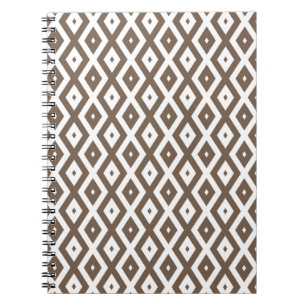 Taupe brown and white diamond pattern notebook