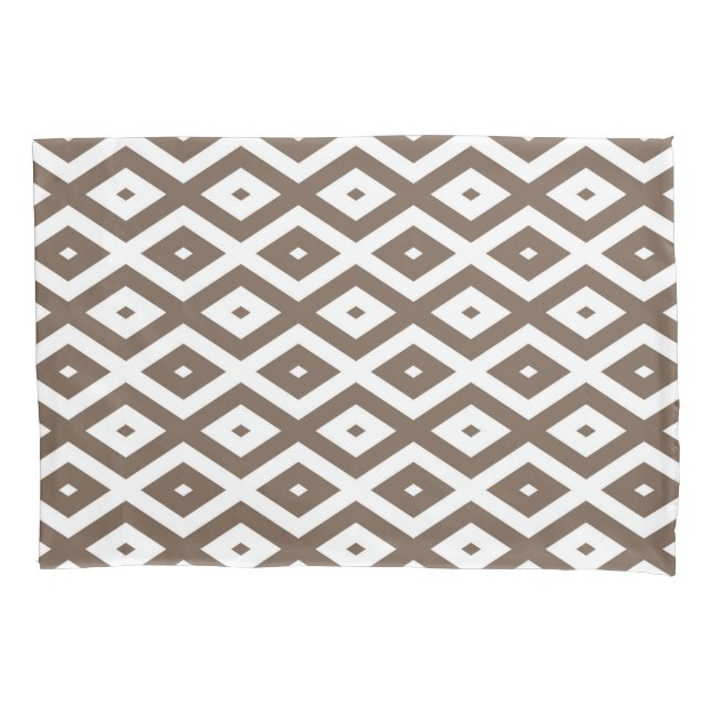 Taupe brown and white diamond pattern pillowcase (Front)