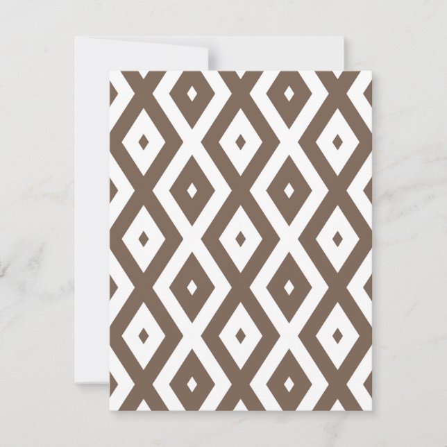 Taupe brown and white diamond pattern RSVP card (Front)