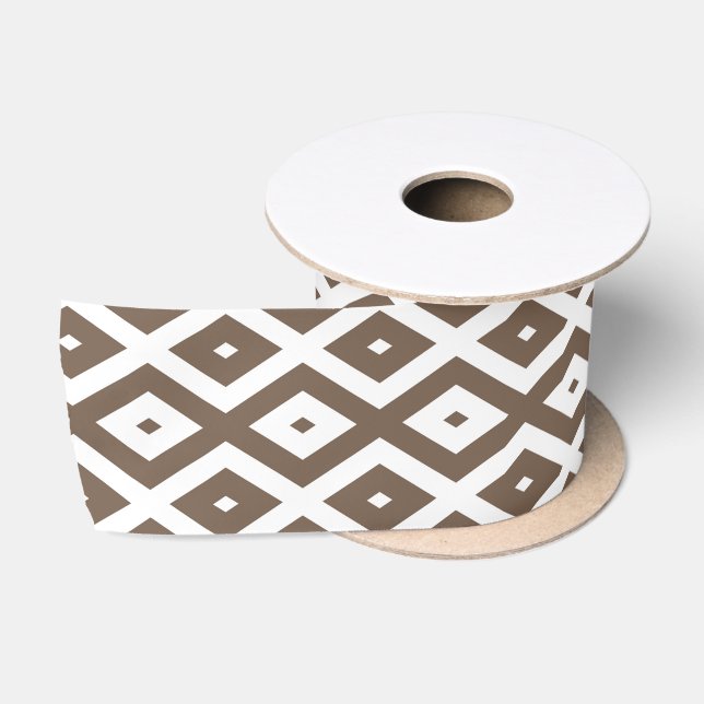 Taupe brown and white diamond pattern satin ribbon (Spool)