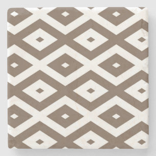 Taupe brown and white diamond pattern stone coaster