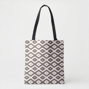 Taupe brown and white diamond pattern tote bag