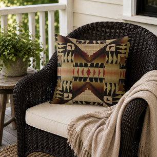 Taupe Brown Beige Dark Red Black Tribal Art Cushion