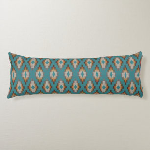 Taupe Brown Blue Teal Orange Tribal Art Pattern Body Cushion