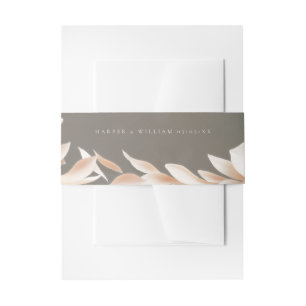 taupe brown floral wedding invitation  belly band