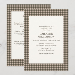 Taupe Brown Gingham All in One Retro Baby Shower Invitation