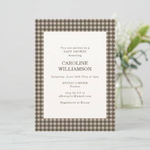 Taupe Brown Gingham Check Plaid Retro Baby Shower Invitation
