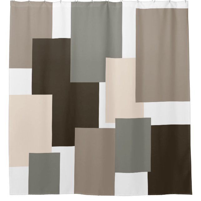 Taupe, Brown, Grey and Ivory Rectangles Shower Curtain (Front)