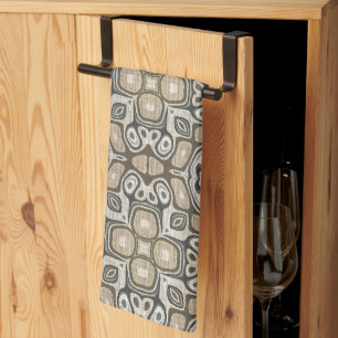 Taupe Brown Grey Beige Hip Bohemian Art Motif Tea Towel