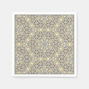 Taupe Brown Grey Beige Mosaic Kaleidoscope Pattern Napkin
