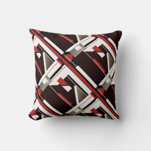 Taupe Brown Red White Diagonal Geometric Design Cushion