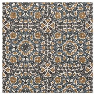 Taupe Brown Teal Blue Bali Batik Style Pattern Fabric
