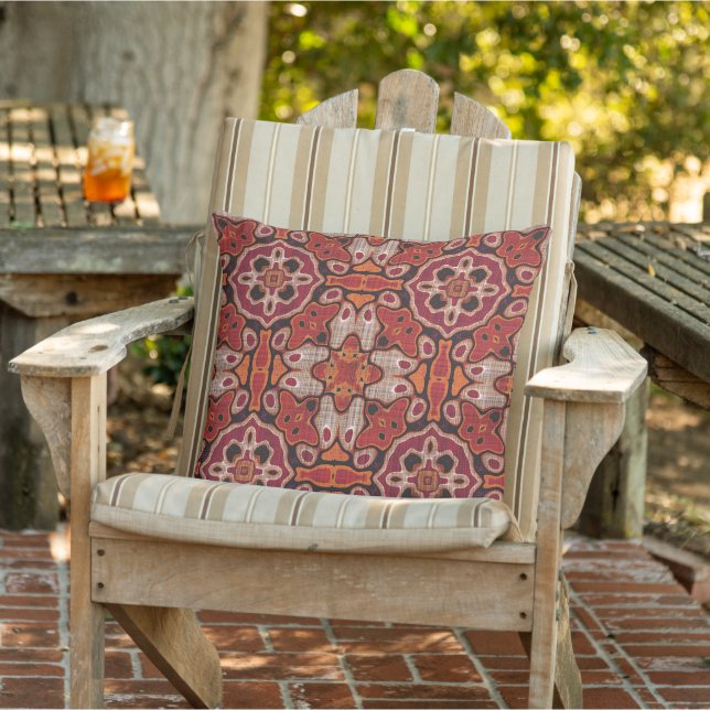 Taupe Brown Terracotta Red Orange Tribal Art Cushion (Chair)