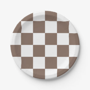 Taupe Brown/White Checkered Paper Plate