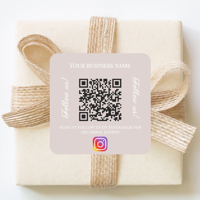 Taupe business name qr code instagram square sticker (Creator Uploaded)