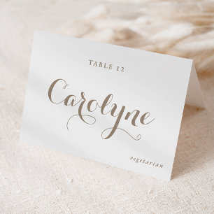 Taupe Calligraphy Wedding Meal Choice Place Card