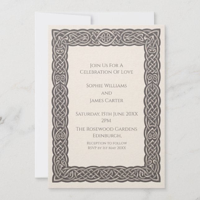 Taupe Celtic Knot Wedding Invitation (Front)