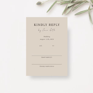 Taupe Chic Minimalist Wedding RSVP Enclosure Card