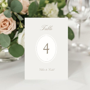 Taupe Chic Oval Script Wedding Table Card Number