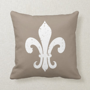 Taupe color fleur de lis throw pillow