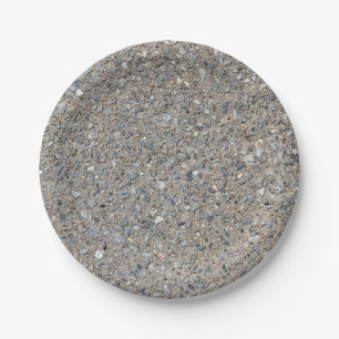 Taupe Concrete Cement Blue Aggregate Sidewalk Paper Plate
