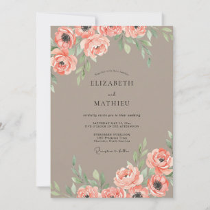 Taupe Coral Leaf Wedding Invitation