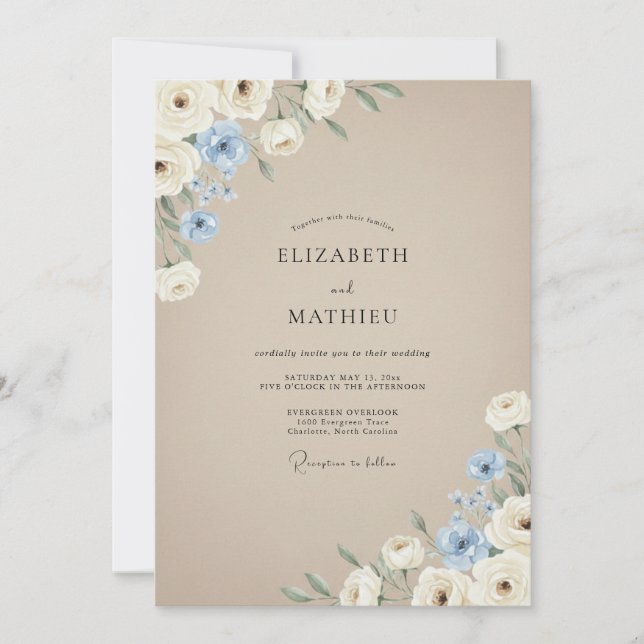 Taupe Cornflower Peony Wedding Invitation (Front)