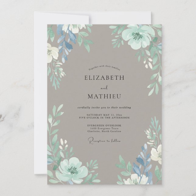 Taupe Cornflower Petal Wedding Invitation (Front)