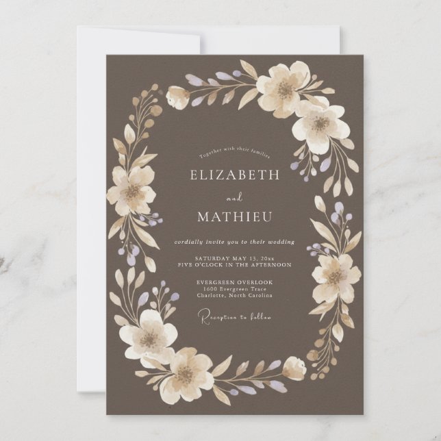 Taupe Cream Blossom Wedding Invitation (Front)