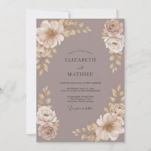 Taupe Cream Floral Wedding Invitation