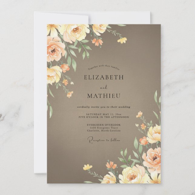 Taupe Cream Ranunculus Eucalyptus Wedding Invitation (Front)