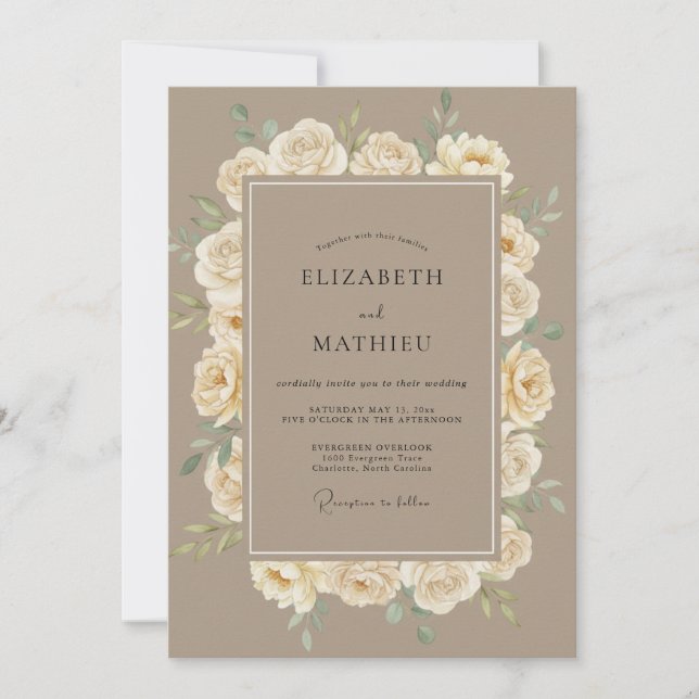 Taupe Cream Warm Rose Wedding Invitation (Front)