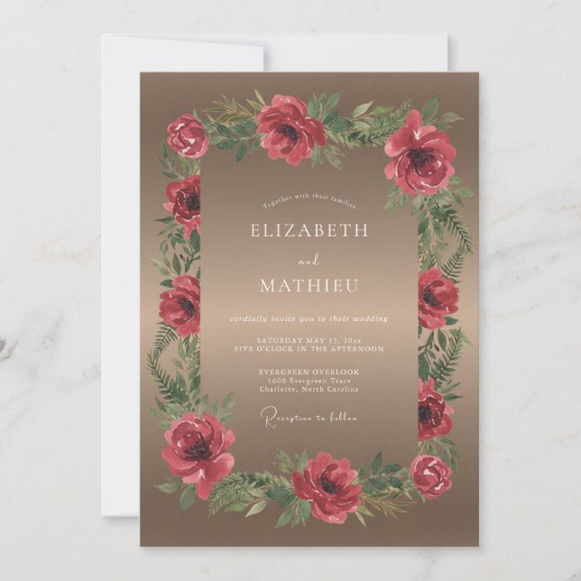 Taupe Crimson Poppy Wedding Invitation (Front)