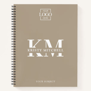 Taupe Custom Company Logo Business Monogrammed Notebook