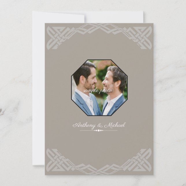  Taupe Custom Photo Gay Wedding Invitation (Front)