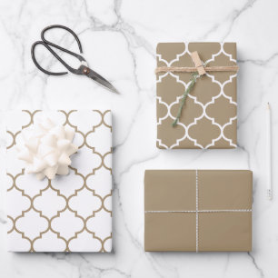 Taupe Damask Moroccan Pattern Wrapping Paper Sheet