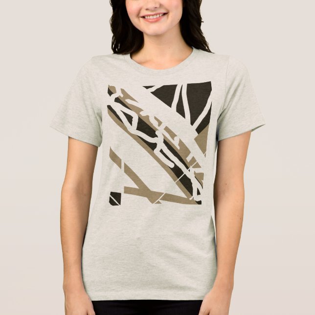 Taupe Dark Brown Diagonal Shapes Abstract MCM Look Tri-Blend Shirt (Front)