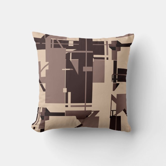 Taupe Dark Brown on Beige MCM Look Abstract Design Cushion (Front)