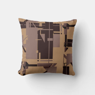 Taupe Dark Brown Tan MCM Look Abstract Art Design Cushion