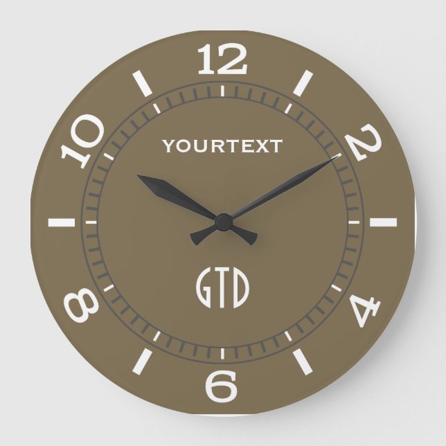 Taupe Decor Dial Easily Personalised Large Clock (Front)