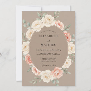 Taupe Delicate Floral Romance Wedding Invitation