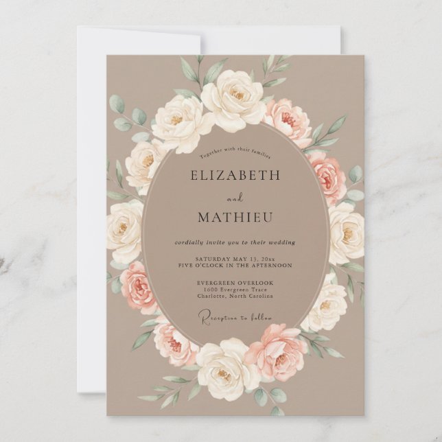 Taupe Delicate Floral Romance Wedding Invitation (Front)