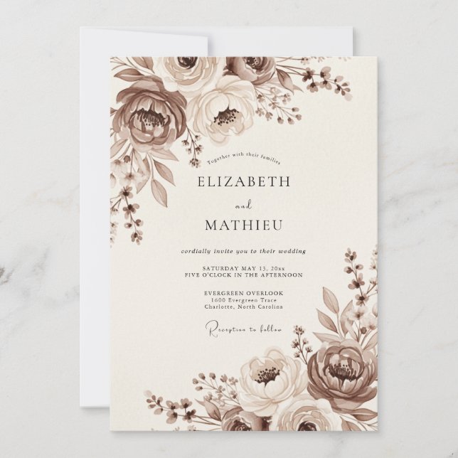 Taupe Delicate Vintage Wedding Invitation (Front)