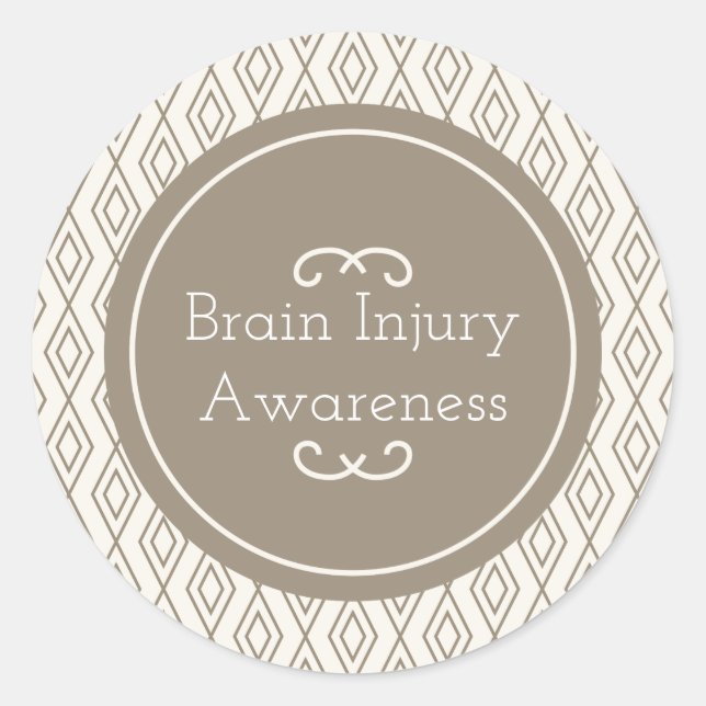 Taupe Diamond Pattern Brain Injury Awareness Classic Round Sticker (Front)