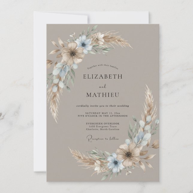 Taupe Dreamy Bohemian Wedding Invitation (Front)